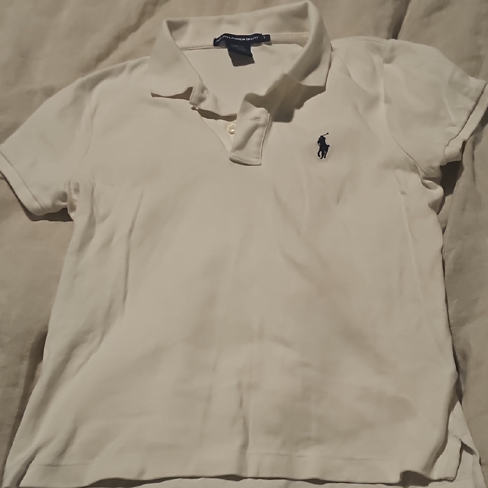 Ralph Lauren Sport Vintage White Polo Shirt with Navy Logo (L SLIM FIT)